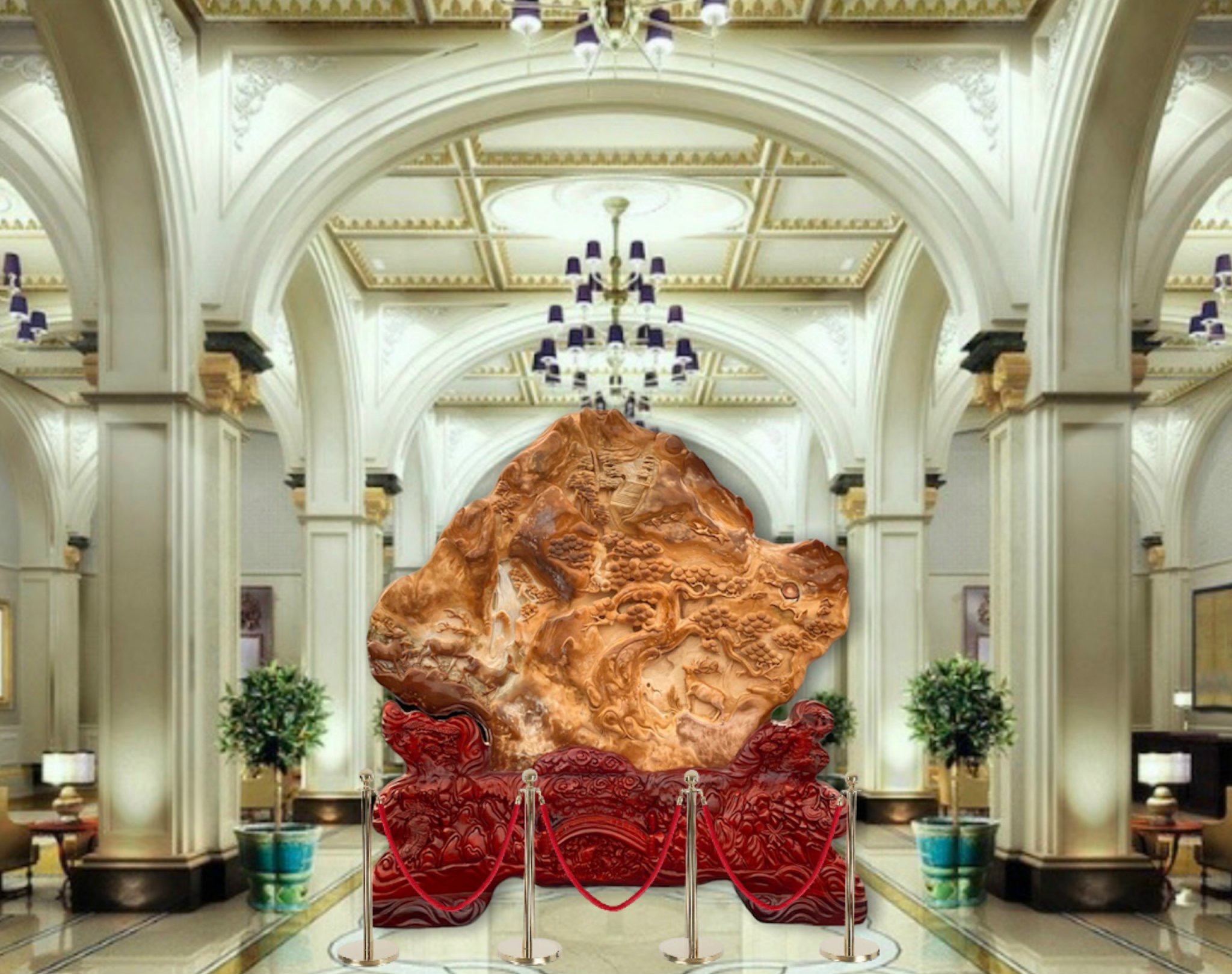 Đơn vị trực tiếp chế tác và sở hữu tác phẩm “Tùng Hạc Đón Khách” nặng 6 tấn&nbsp;bằng đá bán quý Mã Não trị giá 8 tỷ 800 triệu, chế tác trong 720 ngày.