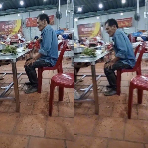 Hình ảnh nghệ sĩ Thương Tín tại quán ăn bình dân (Ảnh: Chụp màn hình TikTok @hautrancb1000.21)
