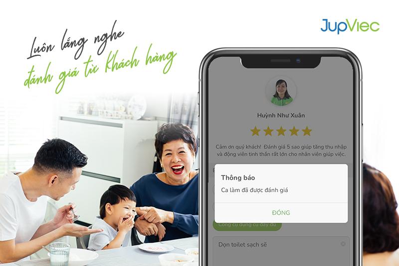 Hình ảnh đánh giá nhân viên sau ca làm trên ứng dụng JupViec