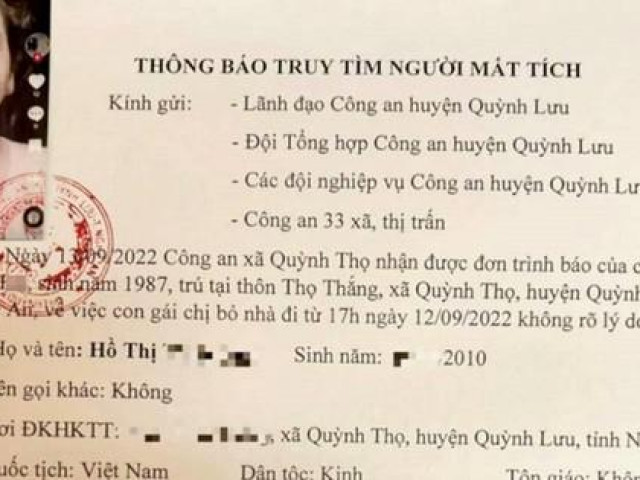 Nữ sinh lớp 7 mất tích bí ẩn cùng chị em họ