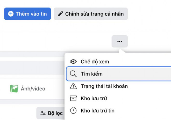 Tùy chọn tìm kiếm bài viết trên trang cá nhân Facebook. Ảnh: MINH HOÀNG