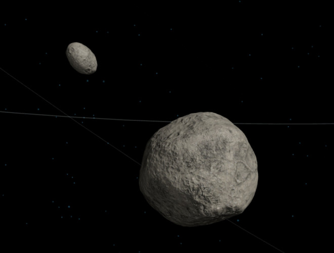 Hai tiểu hành tinh trước khi va chạm. Mục tiêu Dimorphos là cái nhỏ hơn - Ảnh: DART/NASA