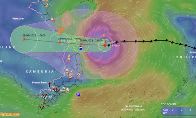Dự báo khi gần bờ biển Trung Trung bộ, cường độ bão Noru trên cấp 13. Ảnh: VNDMS