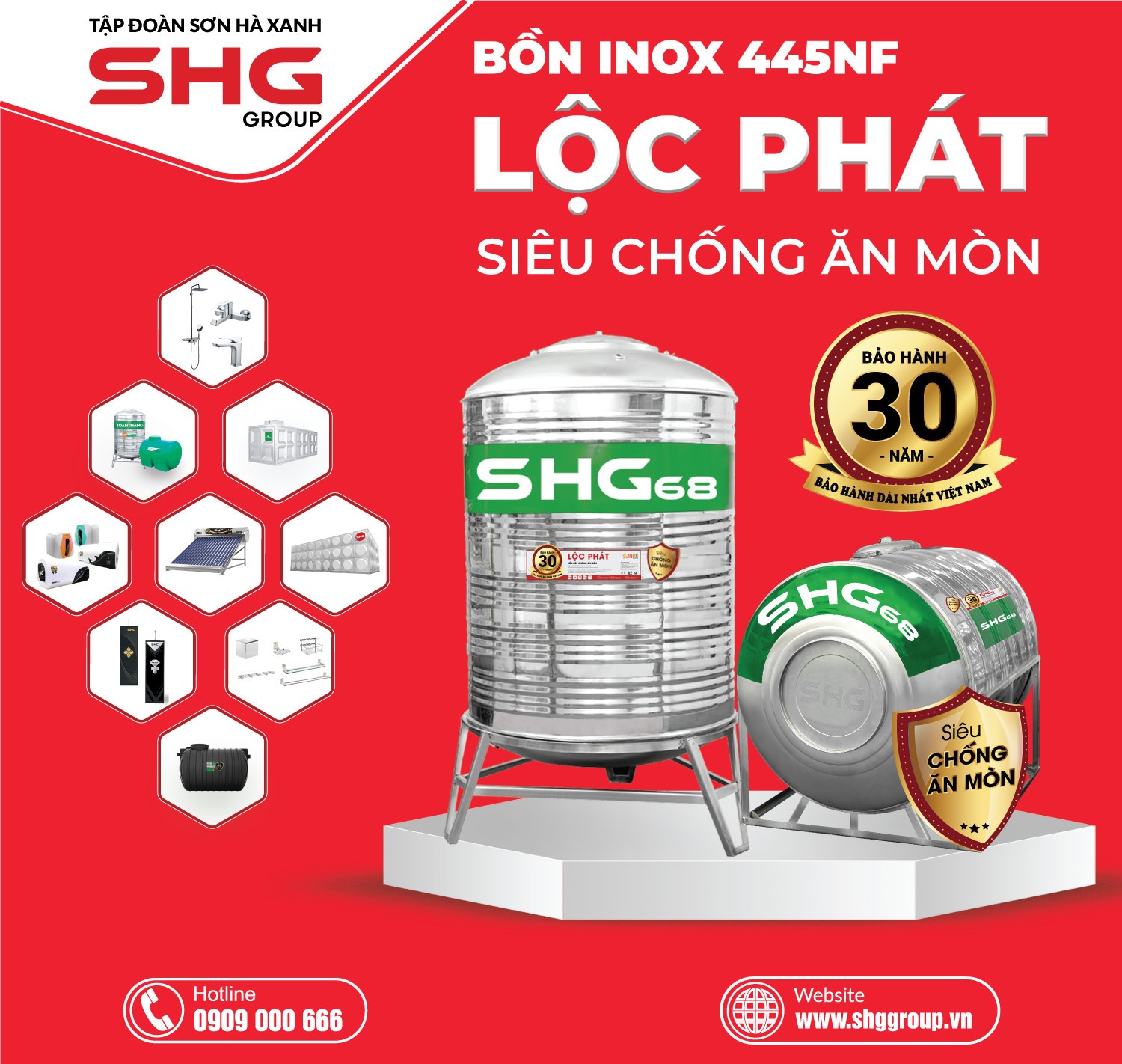 Các bồn nước inox được trao tặng cho các hộ gia đình khó khăn là sản phẩm bồn inox siêu chống ăn mòn Lộc Phát được sản xuất từ vật liệu độc quyền STS 445NF của Tập đoàn Sơn Hà Xanh.