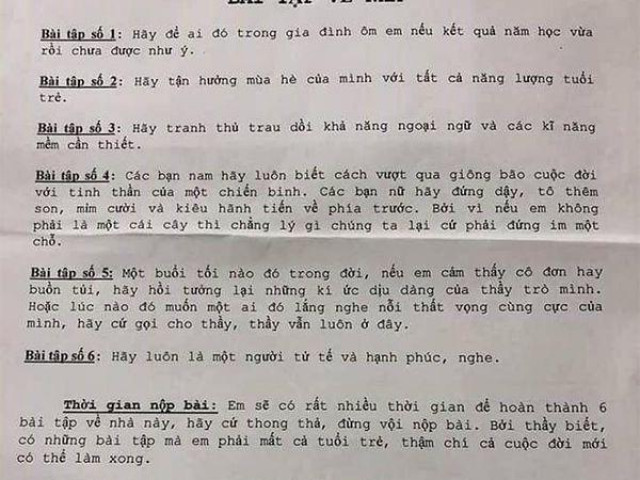 6 bài tập về nhà thầy giáo gửi học trò gây sốt cộng đồng mạng, có thể cả đời mới hoàn thành