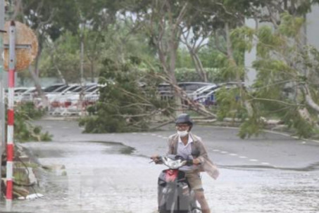 Hàng quán ven biển Đà Nẵng ngổn ngang, bão 'lột' gạch lát kè bờ sông Hàn