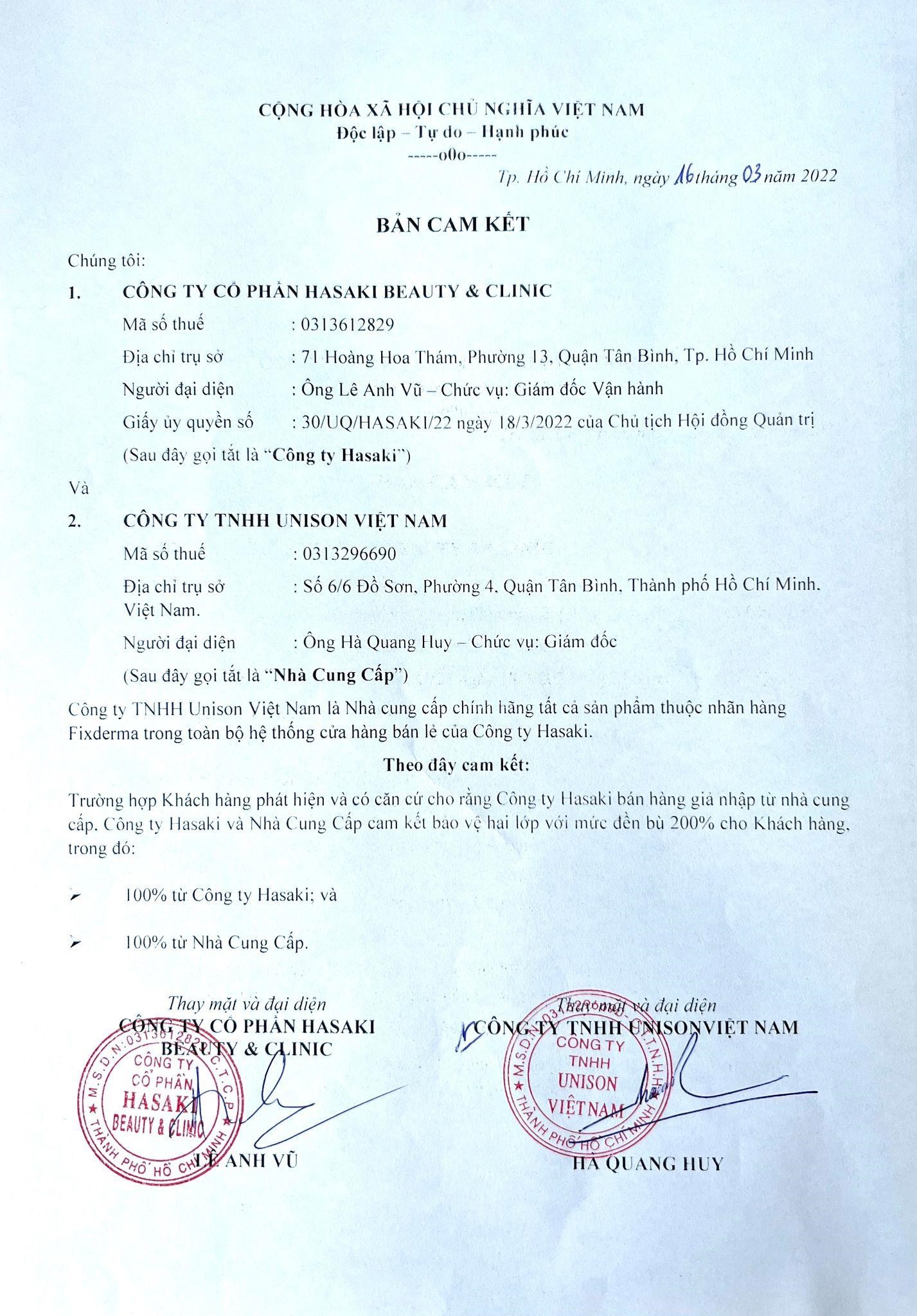 Hasaki và Nhà cung cấp cam kết bảo vệ hai lớp cho khách hàng, đền bù 200% nếu phát hiện hàng giả