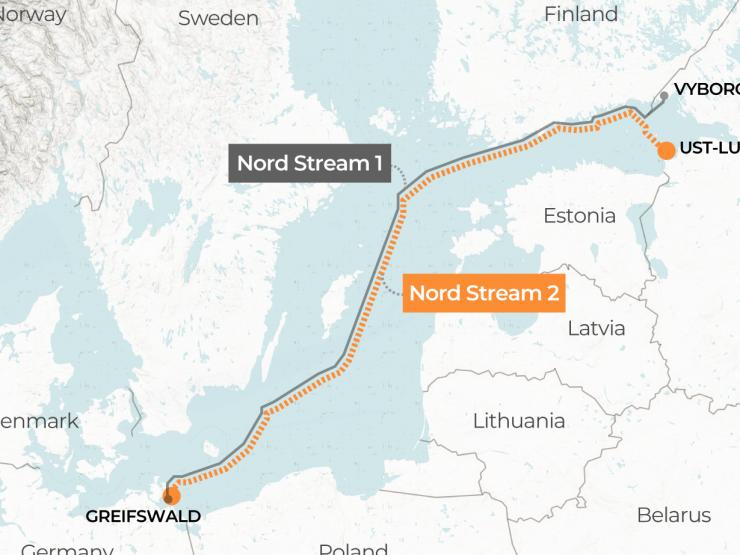 Vị trí đường ống dẫn khí Nord Stream 1 và Nord Stream 2 từ Nga sang Đức (ảnh: Al Jazeera)