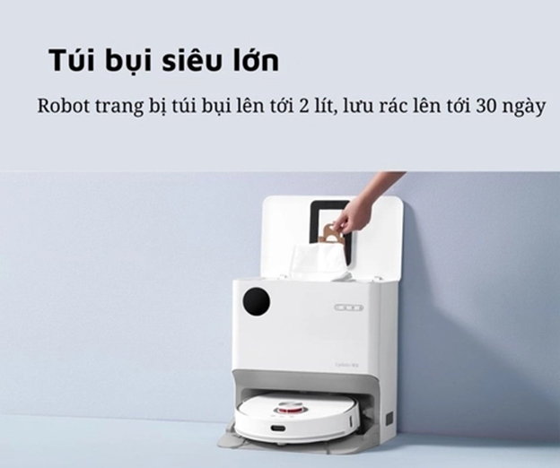 Robot trang bị túi bụi lên tới 2 lít, lưu rác lên tới 30 ngày