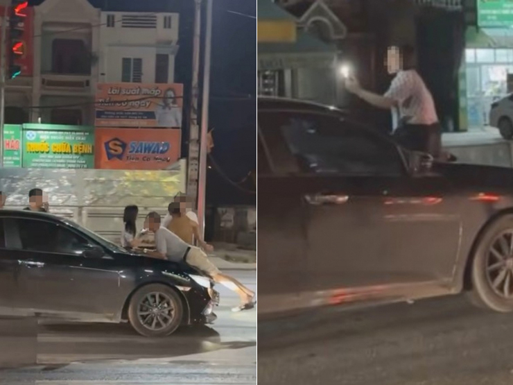 Bố chồng cùng con dâu chặn xe ô tô đánh ghen bị ủi lên nắp capo