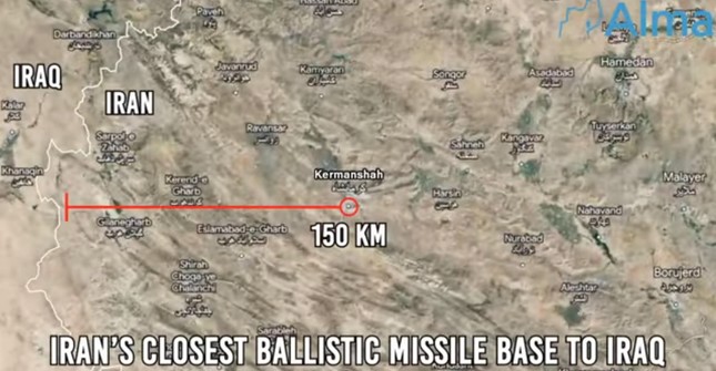 Căn cứ tên lửa gần Iraq nhất của Iran, chỉ cách 150 km. Ảnh: Alma