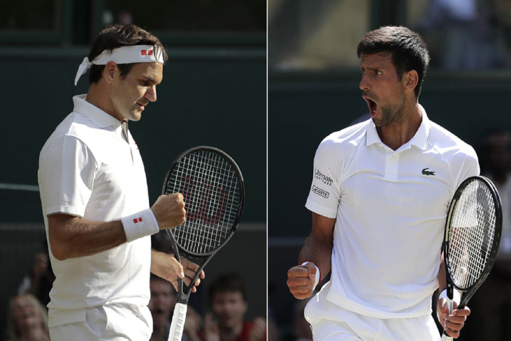 Federer (trái) liên tục bị Djokovic (phải) vượt qua những kỷ lục