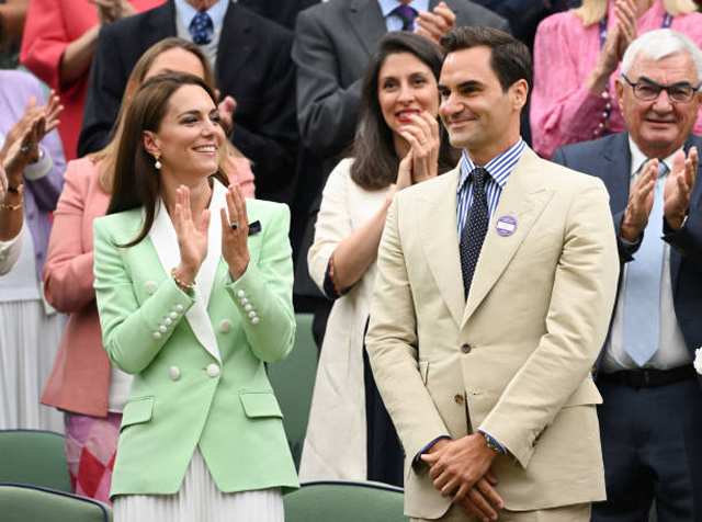 Công nương xứ Wales Kate Middleton (trái) và tay vợt huyền thoại Roger Federer (phải)