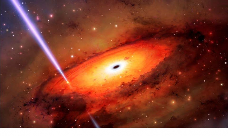 Ảnh đồ họa mô tả tia gamma dữ dội từ vụ va chạm của 2 sao neutron gần một lỗ đen - Ảnh: NSF's NOIRLab/REUTERS