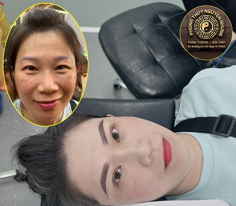 Khách hàng làm chân mày phong thủy tại Thẩm mỹ viện Nguyễn Nhung
