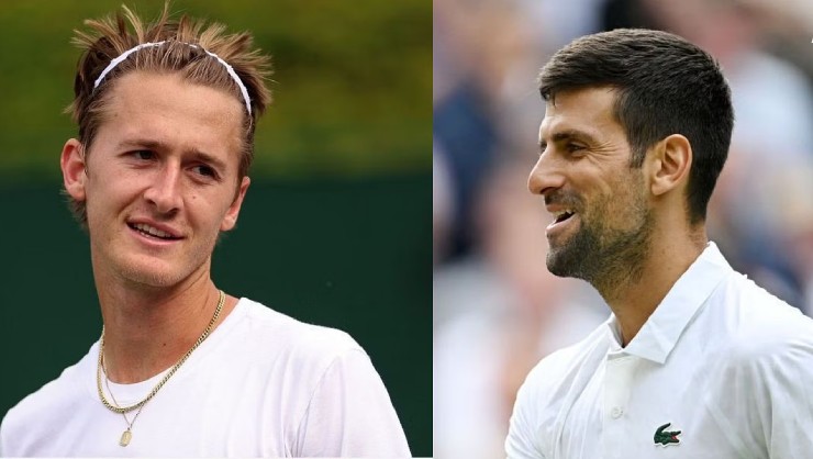 Korda (trái) tự tin có thể "ngáng đường" Djokovic (bên phải) nhưng cuối cùng bị loại ngay vòng 1 Wimbledon 2023