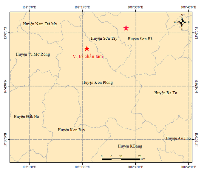 Chỉ trong 1 buổi, tại tỉnh Kon Tum và Quảng Ngãi xảy ra liên tiếp 10 trận động đất