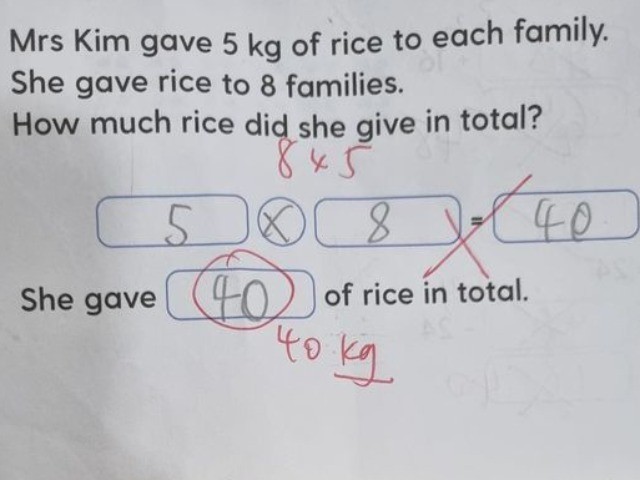 Cháu làm toán 5x8=40 bị cô giáo gạch sai, bà tức giận phản bác nhưng nhận lời giải thích ngỡ ngàng