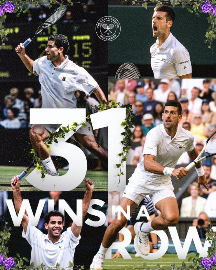 Djokovic cân bằng thành tích thắng 31 trận liên tiếp ở Wimbledon của Sampras