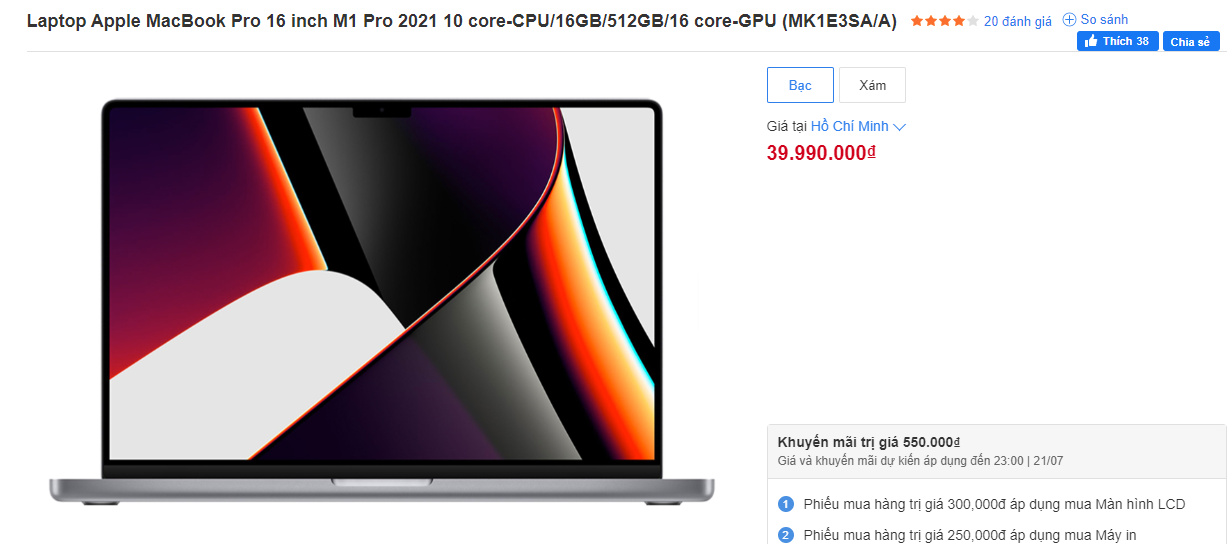 MacBook Pro 16 inch M1 Pro 2021.