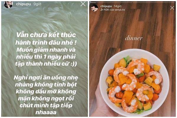 Hạn chế tinh bột, không dầu mỡ, giảm thiểu gia vị là chế độ ăn uống của Chi Pu. Khẩu phần ăn giàu chất xơ và vitamin như rau củ và tôm hấp không chỉ giúp cô nàng giữ dáng mà còn dưỡng da trắng sáng.