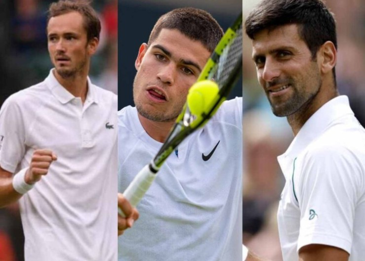 Cuộc đua số 1 thế giới tại Wimbledon 2023 là chuyện riêng của Alcaraz (giữa) và Djokovic (phải)