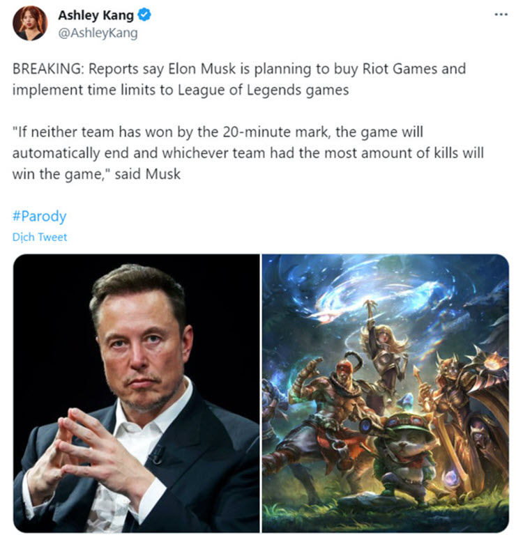 Elon Musk bị đồn muốn thâu tóm cả Riot Games.