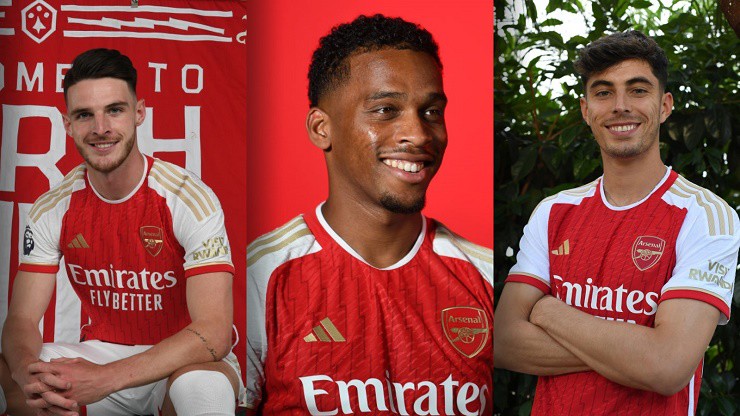 Rice (trái), Timber (giữa) và Havertz (phải) giúp đội hình Arsenal tăng giá trị đáng kể