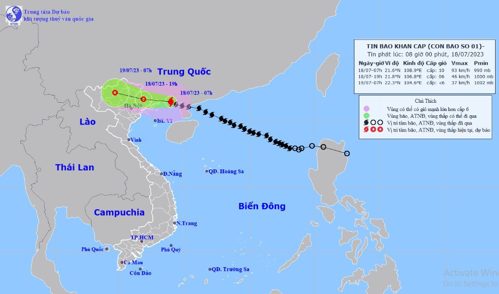 Vị trí và hướng di chuyển tiếp theo của bão số 1 Talim (Ảnh: Trung tâm Dự báo KTTVQG)