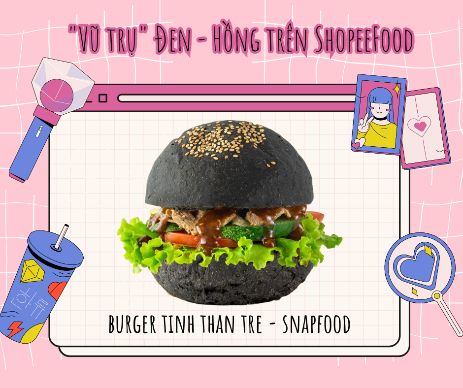 Ăn burger vàng thì quá thường rồi, tháng 7 này phải order ngay một burger tinh than tre từ nhà Snap Food mới đúng không khí quẩy concert Đen - Hồng.
