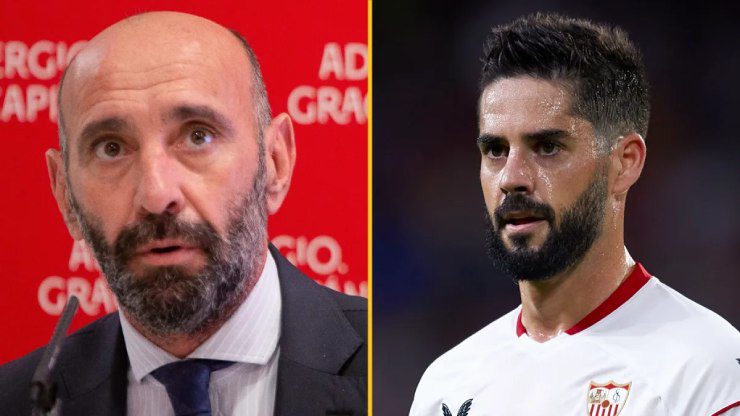 Monchi (trái) và Isco mâu thuẫn