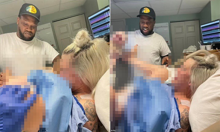 Biểu cảm khó đỡ của Brett Stills khi chứng kiến con chào đời. Ảnh: Daily Mail