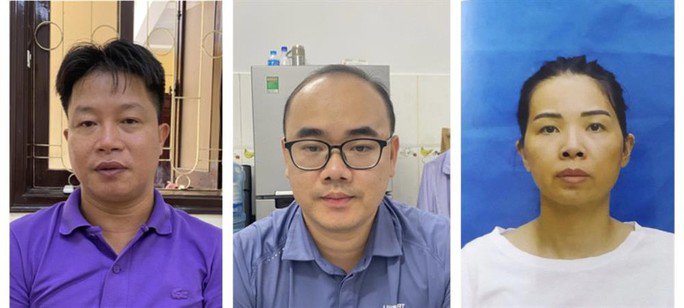 Các bị can (từ trái qua phải): Nguyễn Xuân Thọ, Phạm Quang Hậu, Nguyễn Thị Ngọc.