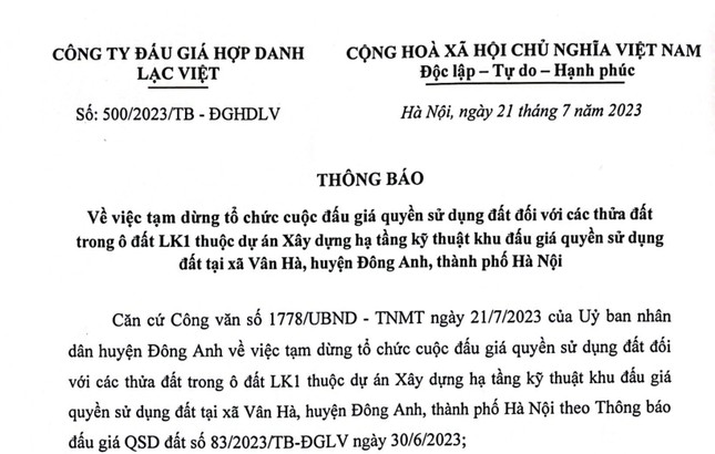 Nhiều cuộc đấu giá đất ở Hà Nội bị tạm dừng bất ngờ - 1