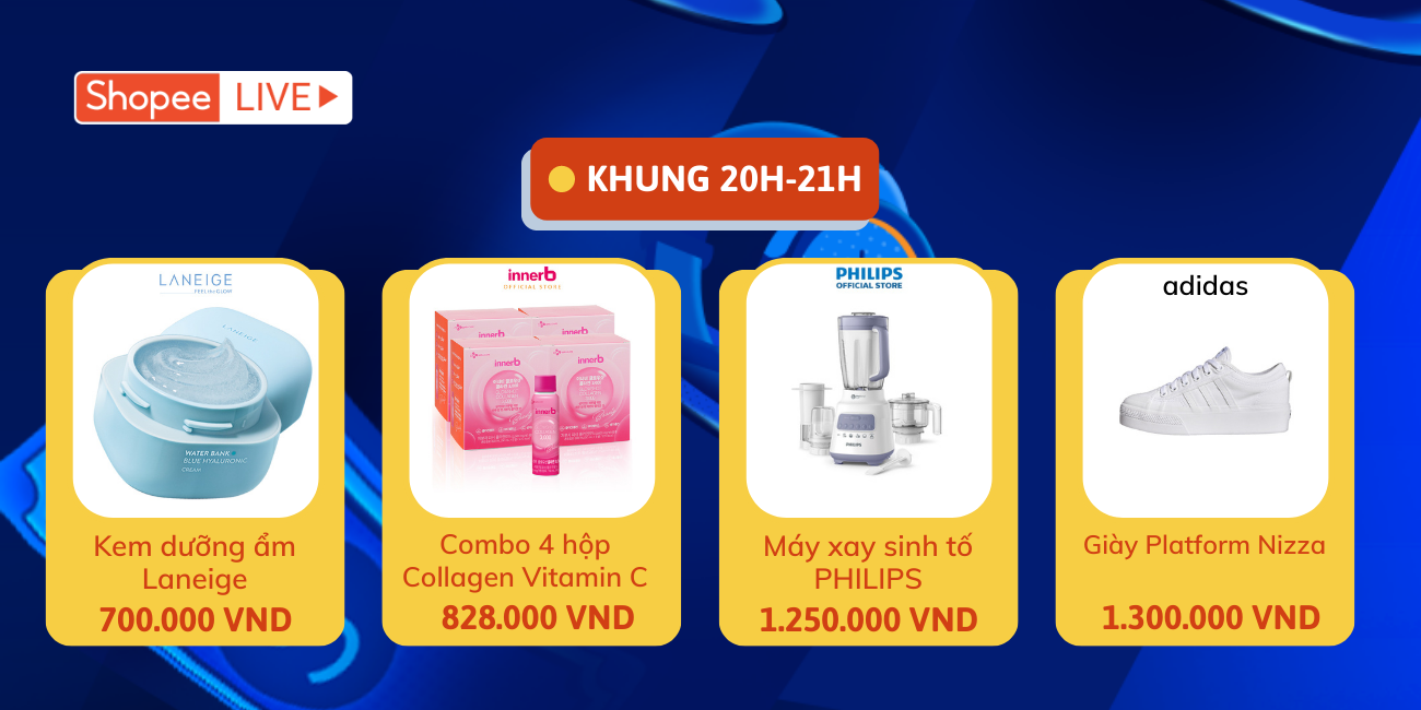 Hàng loạt deal hời từ các thương hiệu Laneige, PHILIPS, adidas, innerb với mức giá giảm đến 50% sẽ xuất hiện trong phiên live 20H tối mai 25.7.