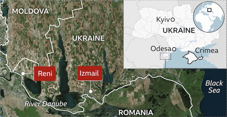 Reni và Izmail là hai thành phố cảng Ukraine nằm ở bên bờ sông Danube, giáp biên giới Romania.