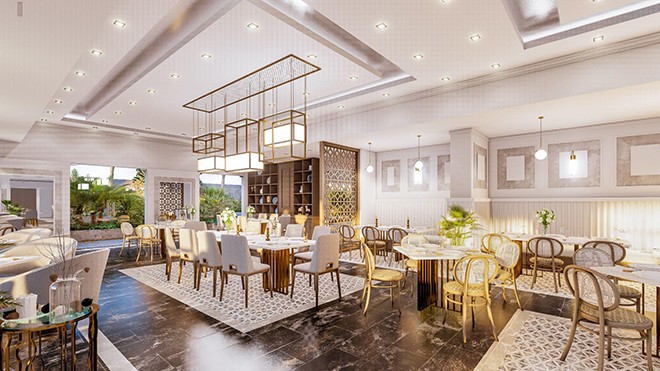 Nhà hàng sang trọng bên trong tòa nhà Fancy Tower - không gian lý tưởng cho các bữa tiệc quan trọng