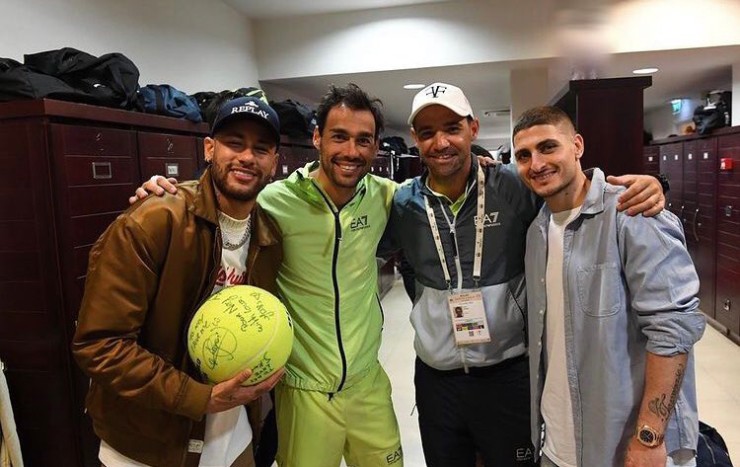 Fognini (áo xanh) và HLV German Gaich sẽ đánh cặp với nhau ở giải Challenger 