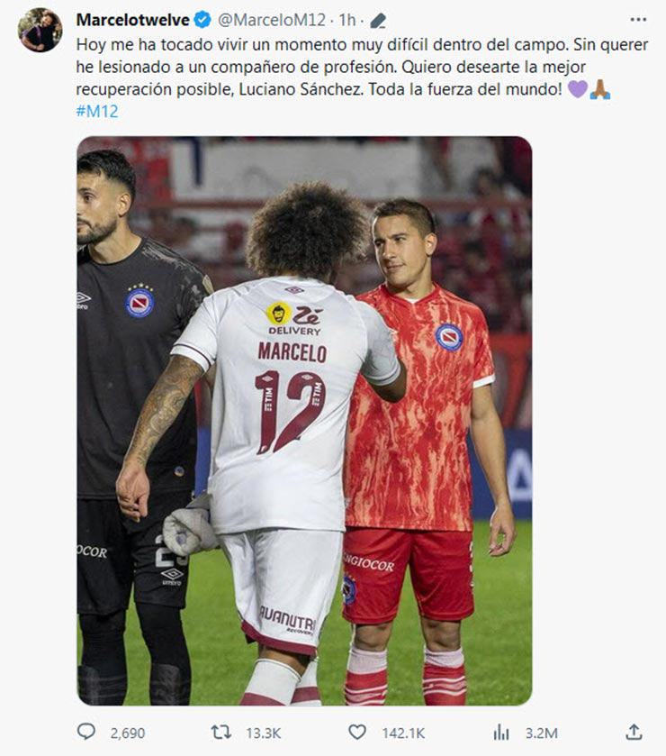 Marcelo chia sẻ dòng trạng thái sau khi làm Luciano Sanchez chấn thương nặng