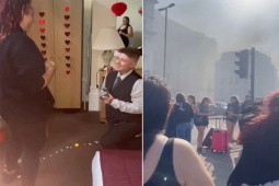 Cặp đôi đang cầu hôn lãng mạn thì khách sạn bốc cháy