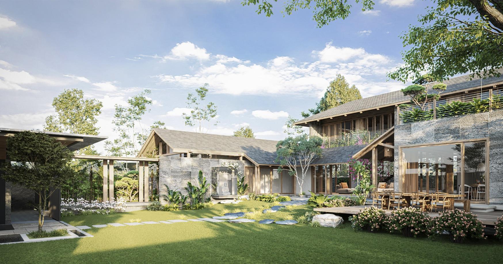 Xung quanh nhà vườn ở quê là những khoảng đệm rất thông thoáng khí, ánh sáng dịu nhẹ, vừa đủ cho mọi sinh hoạt hàng ngày