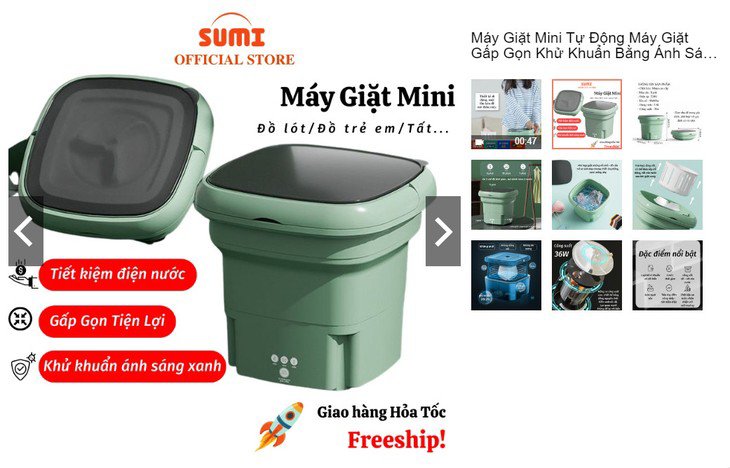 Máy giặt mini tự động, gấp gọn khử khuẩn bằng ánh sáng xanh Sumi, có giá bán chỉ 238.900đ đang rao bán trên Shopee.