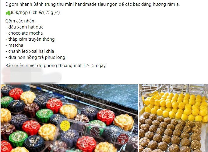 Bánh trung thu mini handmade đang được rao bán nhiều trên chợ mạng. Ảnh chụp màn hình