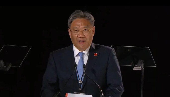 Bộ trưởng Thương mại Wang Wentao đã đọc bài phát biểu của ông Tập. Ảnh: Twitter