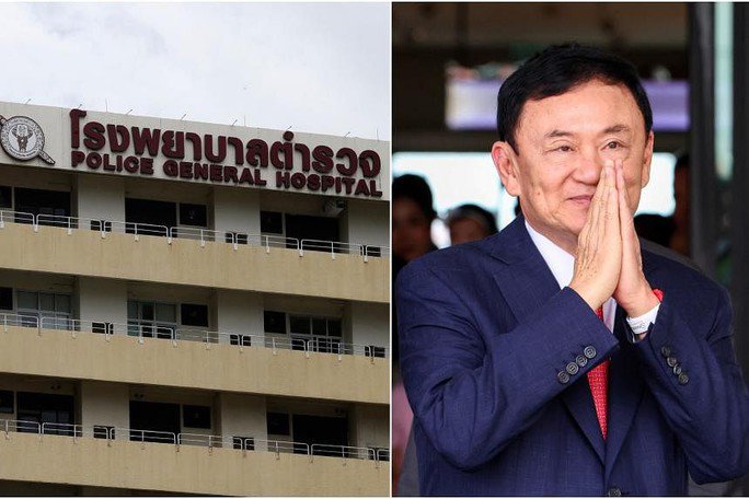 Cựu Thủ tướng Thái Lan Thaksin Shinawatra được chuyển đến Bệnh viện Đa khoa Cảnh sát sau khi xuất hiện vấn đề về tim và huyết áp. Ảnh: EPA-EFE, REUTERS