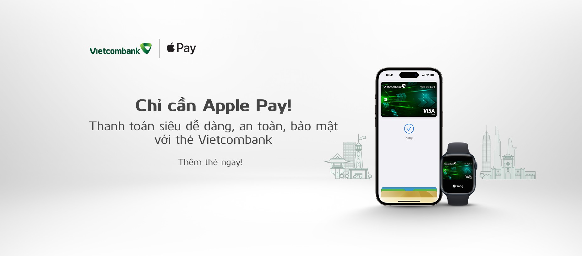 Thêm thẻ Vietcombank Visa vào Apple Pay để trải nghiệm thanh toán dễ dàng, an toàn, bảo mật>