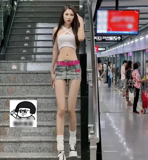 Cô gái ăn diện gợi cảm, khoe dáng ở ga tàu điện ngầm.