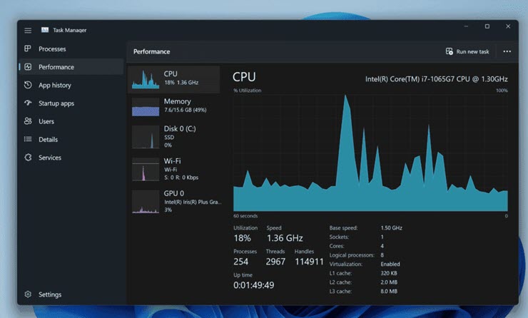 Giao diện Task Manager trên Windows 11.