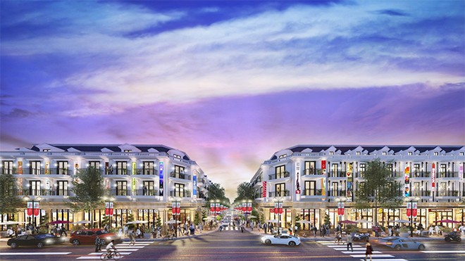 Phối cảnh dãy shophouse sang trọng của khu đô thị Estella City.