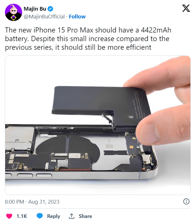 Tin đồn về pin của iPhone 15 Pro Max.